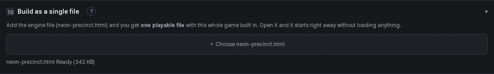 Build as a single file section — engine file ready
